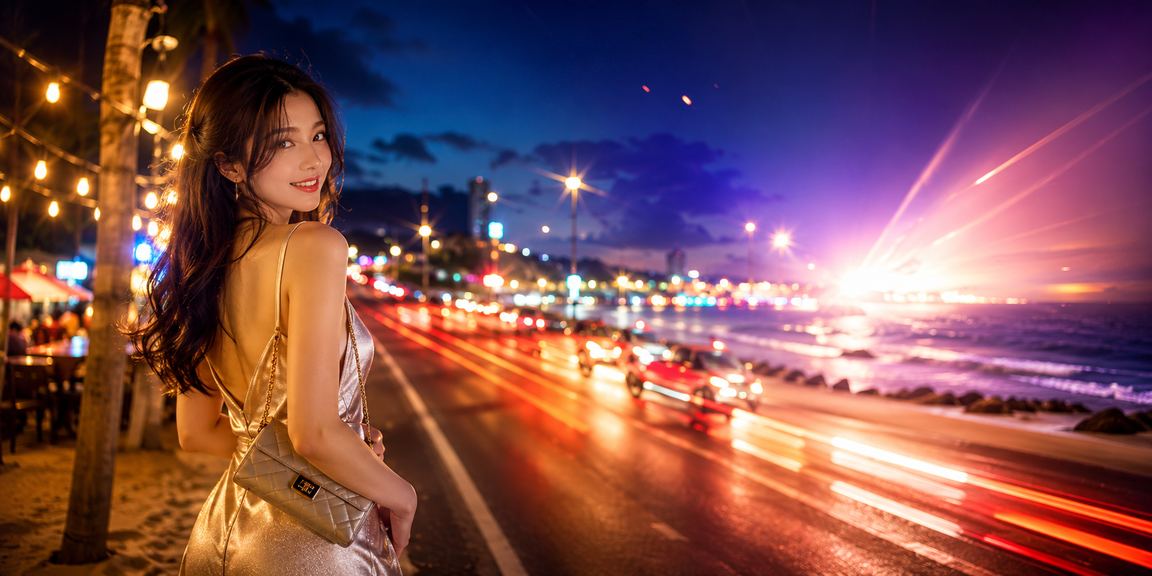 Khung cảnh đêm Phan Thiết với đèn neon sáng rực và không khí cá cược sôi động