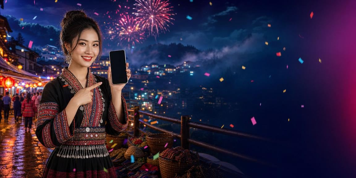 Người chơi trải nghiệm casino di động tại lễ hội vùng núi Sapa với phong cảnh thiên nhiên