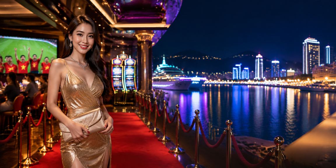 Cảnh tượng casino Việt Nam với ánh đèn lung linh và bàn chơi sang trọng về đêm